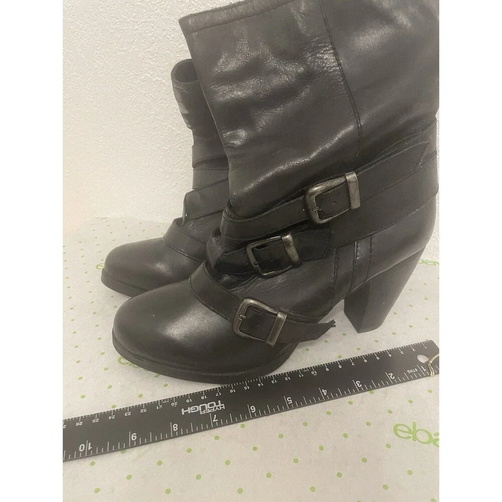 Women’s Size 8 7.5 Boots Shoes Steve Madden Freeway Dark Black Leather High Heel